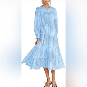 Beautiful Bule Gingham Midi Dress